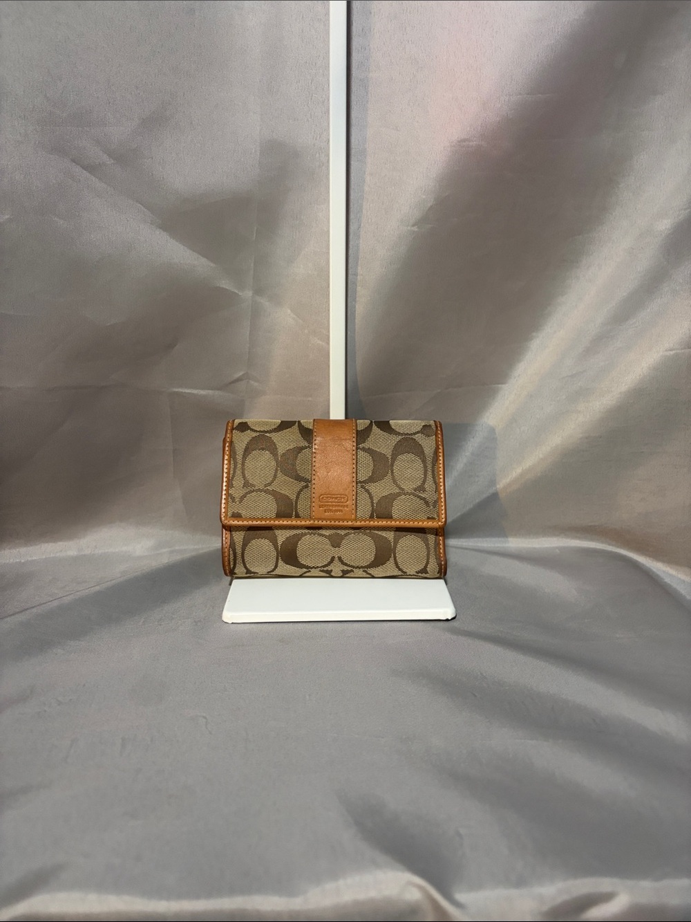 Vintage Coach Signature Canvas Trifold Wallet • Y2K Classic Brown & Tan
